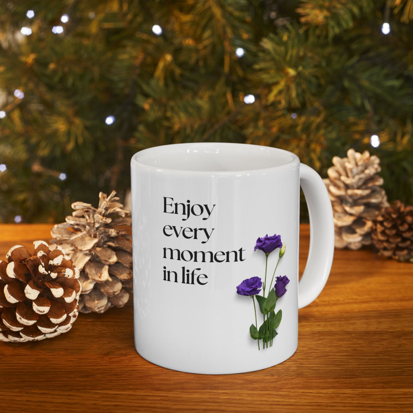 Inspirational Floral Ceramic Mug | Enjoy Every Moment | Gift for Friends, Tea Lovers, Coffee Enthusiasts, Motivational Decor