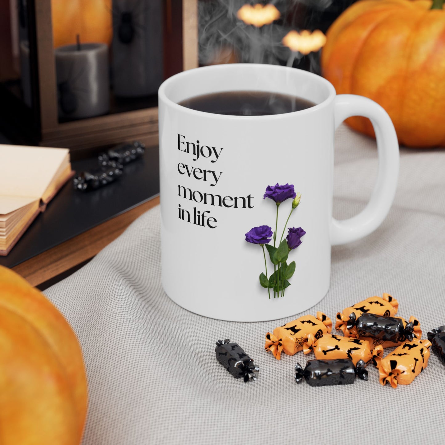Inspirational Floral Ceramic Mug | Enjoy Every Moment | Gift for Friends, Tea Lovers, Coffee Enthusiasts, Motivational Decor