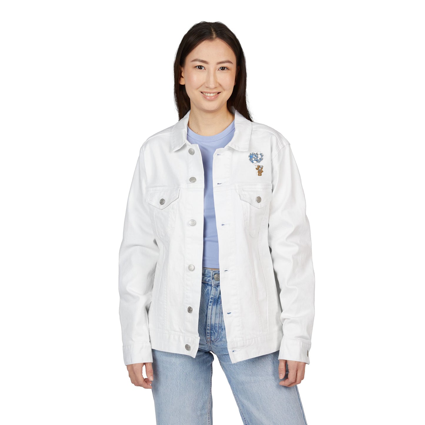 Embroidered Unisex Denim Jacket, Casual Outerwear, Stylish Layering Piece, Perfect Gift for Her, Streetwear Fashion