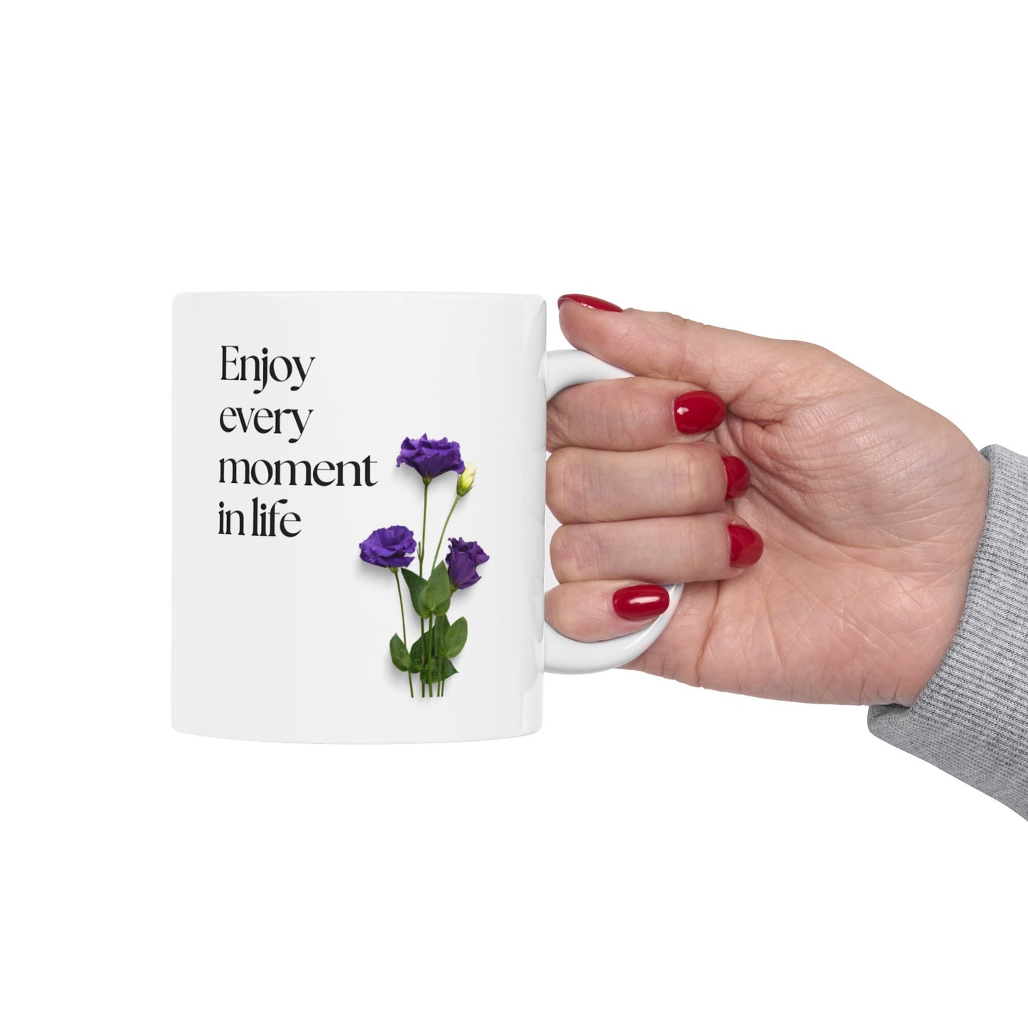 Inspirational Floral Ceramic Mug | Enjoy Every Moment | Gift for Friends, Tea Lovers, Coffee Enthusiasts, Motivational Decor