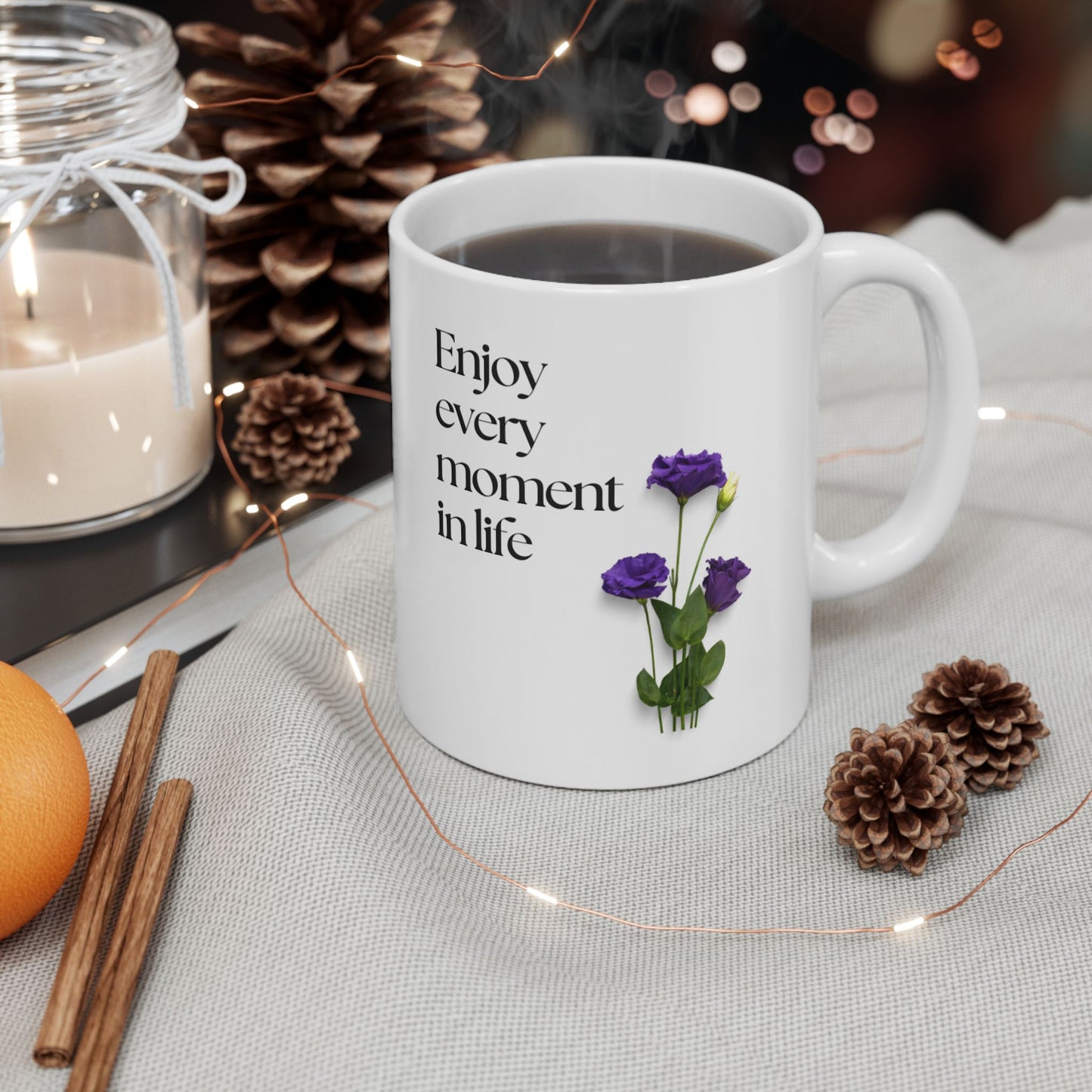 Inspirational Floral Ceramic Mug | Enjoy Every Moment | Gift for Friends, Tea Lovers, Coffee Enthusiasts, Motivational Decor